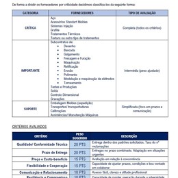 Critérios de Avaliação de Fornecedores
